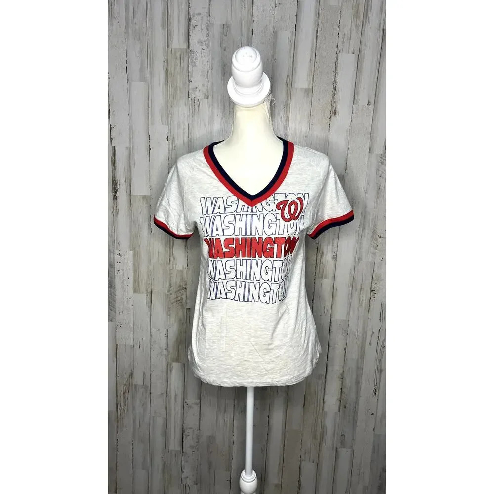 NWT Majestic Women's Washington‎ Nationals V-Neck T-Shirt Gray Size Small